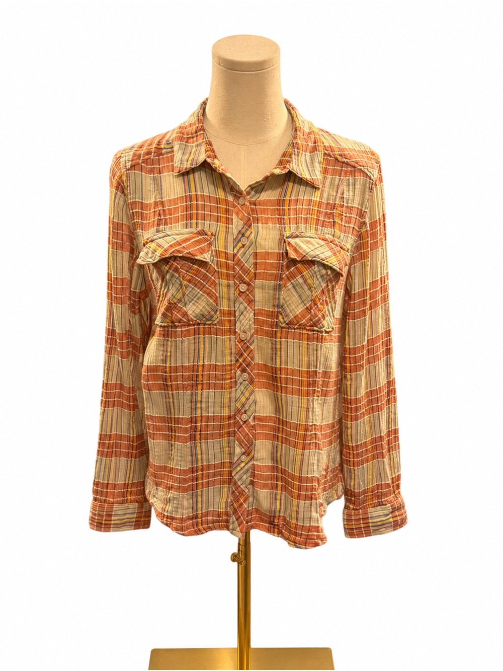 We The Free Free People Plaid Gauze Button Down Shirt Size Medium